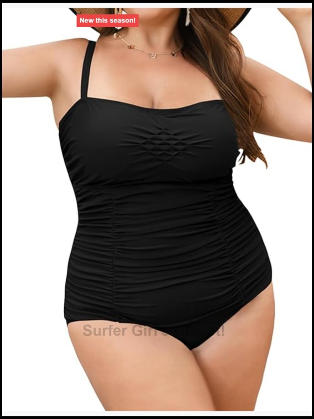 Plus Size Tummy Control Ruched One Piece Swimsuit Square Neck Swimwear